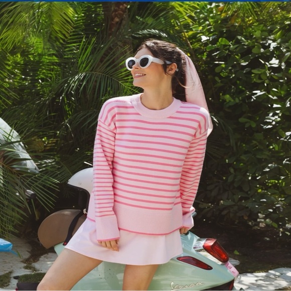 New! Addison Bay Knit Carlyle CrewneckSweater PETAL/PEONY STRIPE